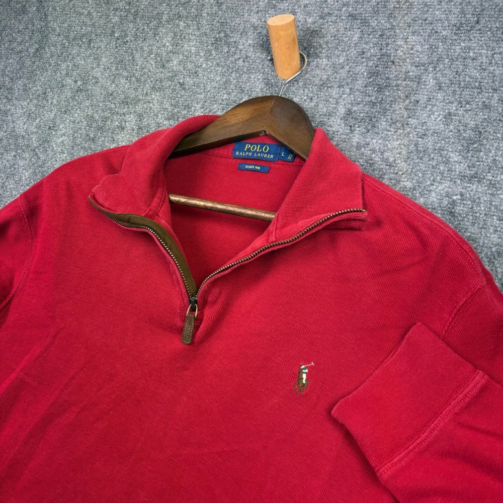 Polo Ralph Lauren Pullover Mens L Red Estate Rib Quarter Zip Pony Logo 0048